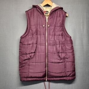 NY News Vest Women Medium Purple Silk Hooded Full Zip Fleece Lined Vtg Y2K